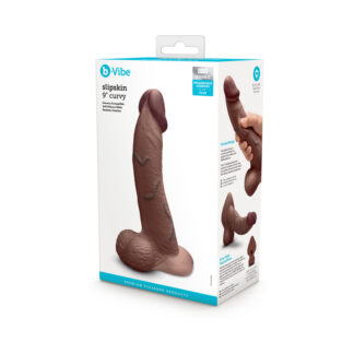 b-Vibe Slipskin Realistic Silicone Dildo 9 in. Curved Brown
