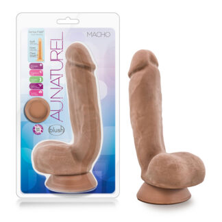 Au Naturel Macho 8.5 in. Posable Dual Density Dildo with Balls Tan