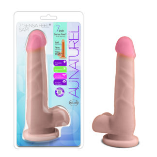Au Naturel 7 in. Sam Posable Dual Density Dildo with Balls Beige