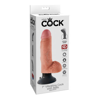 King Cock 7 in. Vibrating Cock With Balls Poseable Suction Cup Dildo Beige