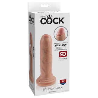 King Cock 6 in. Uncut Cock Realistic Dildo With Moveable Foreskin & Suction Cup Beige