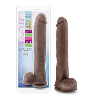 Au Naturel Daddy 14 in. Posable Dual Density Dildo with Balls Brown