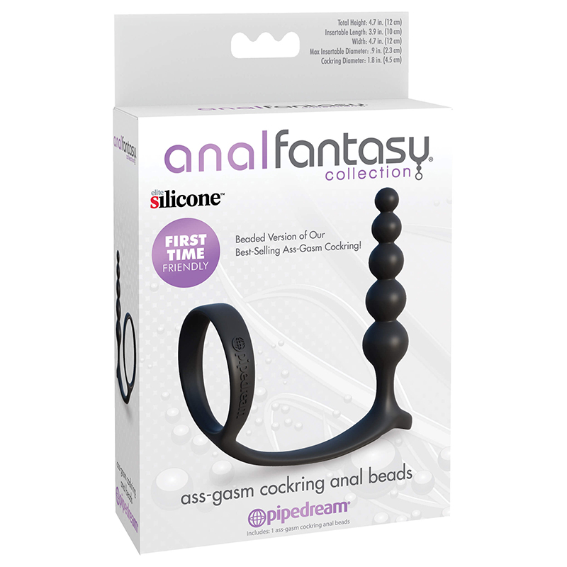Anal Fantasy Collection Silicone Ass-Gasm Cockring Anal Beads Black